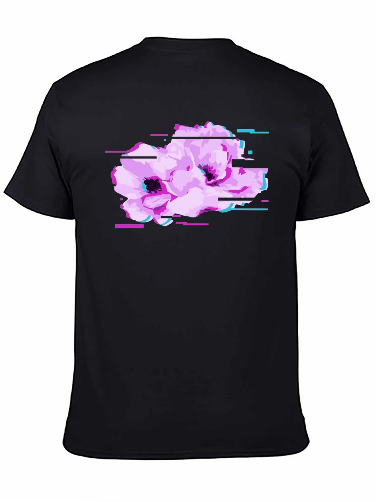 Black T-Shirt with Floral Glitch Graphic product image 2